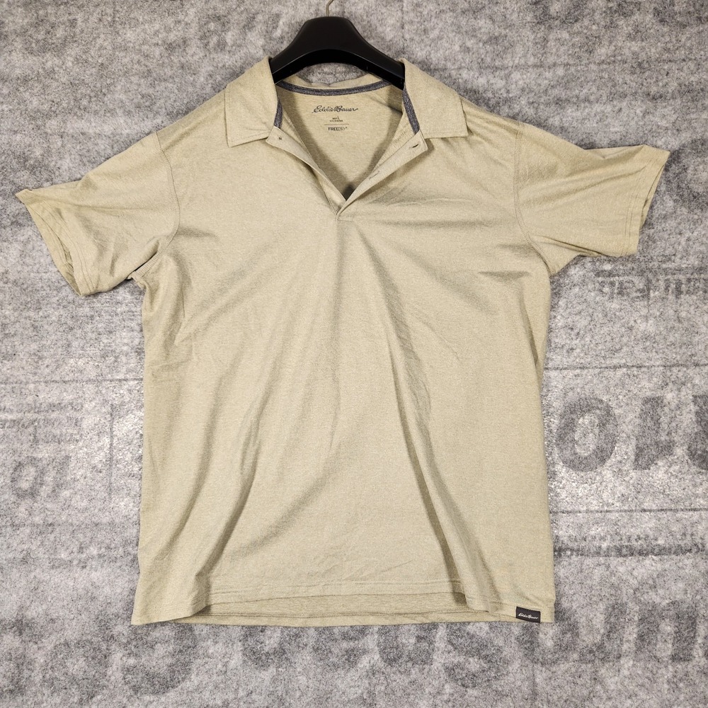 Eddie Bauer Shirt Men's Large Biege Freedry Short Sleeve golf Active Wear